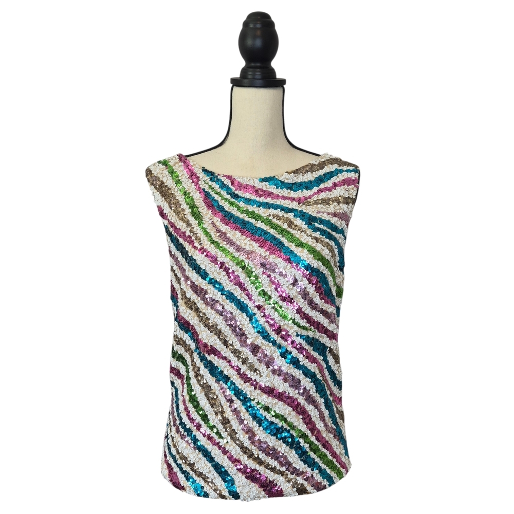 Valentina Ltd Vintage Top Multicolor Sequin Sleeveless Back Zipper Womens Size M